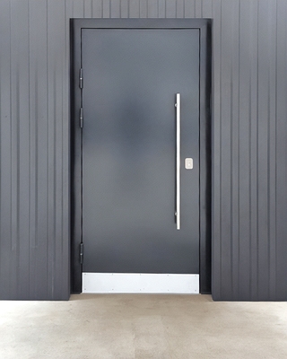 Дверь с длинной ручкой и отбойником